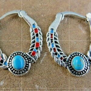 Turquoise enamel & Silver eagle Winged Earrings